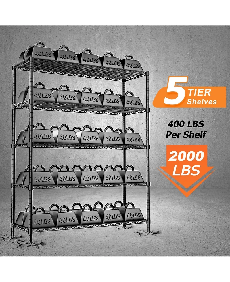 Lovmor 5-Tier in W x 72 in H x 20 in D Height Adjustable Garage Wire Shelving Unit