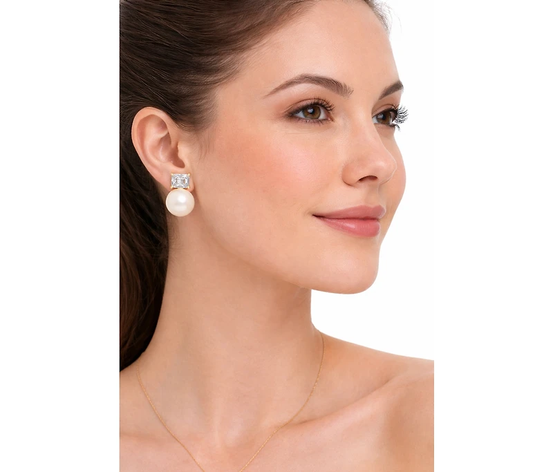 Rivka Friedman Cubic Zirconia and Pearl Drop Stud Earring