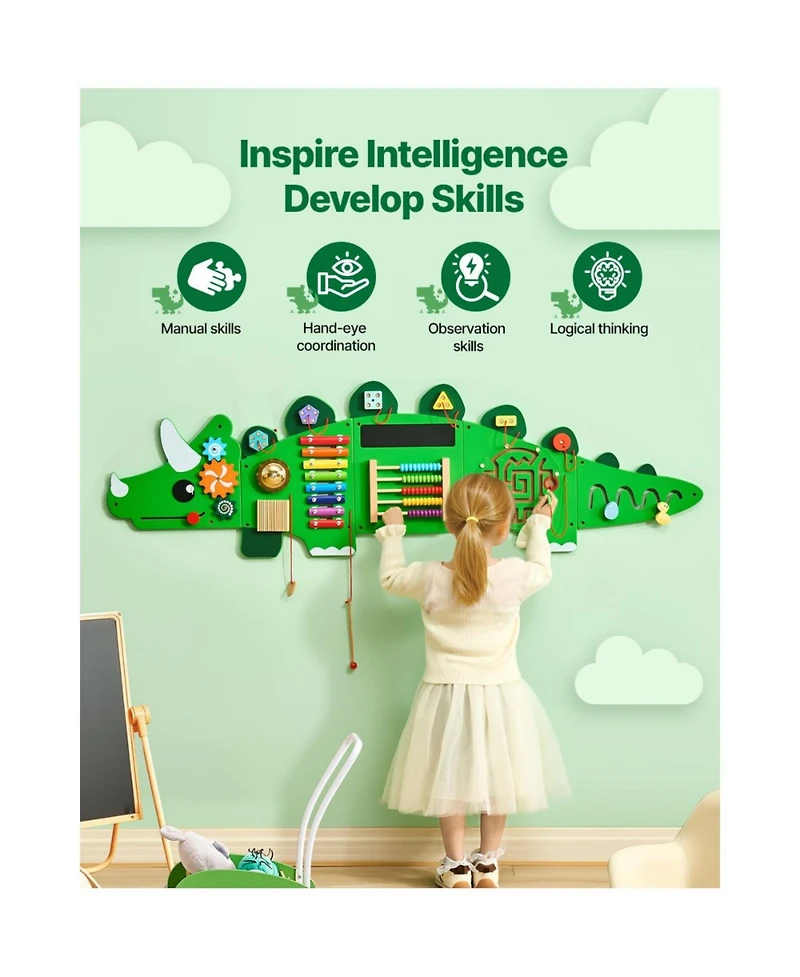 Slickblue Dinosaur Activity Wall Busy Board Panels, 11 Activities, Montessori Sensory Wall Toy for Kids 3-12 Years