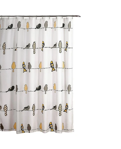 Slickblue 72x72 Inch Yellow Grey Birds Floral Polyester Shower Curtain