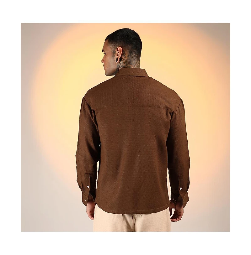 Campus Sutra Men's Chocolate Brown Solid Canvas Utility Shirt