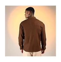 Campus Sutra Men's Chocolate Brown Solid Canvas Utility Shirt