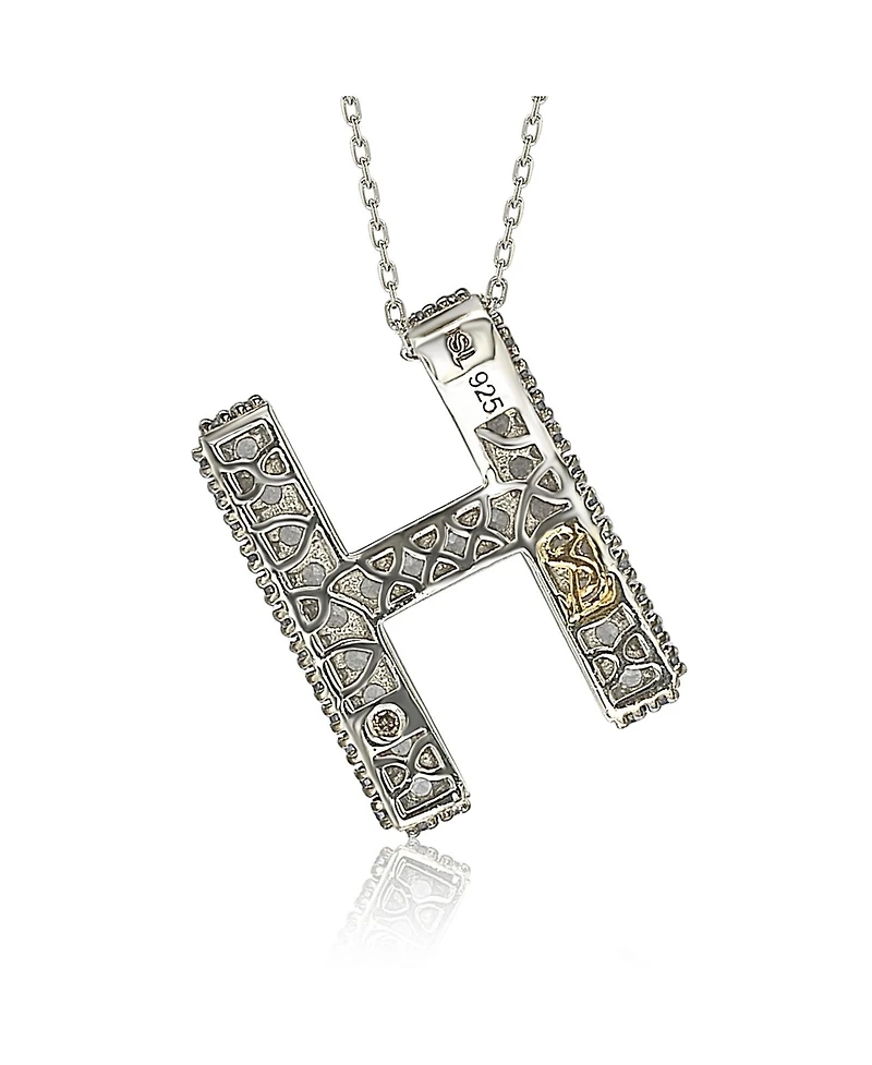Suzy Levian Sterling Silver Sapphire 3-d Letter "H" Initial Pendant