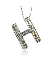 Suzy Levian Sterling Silver Sapphire 3-d Letter "H" Initial Pendant