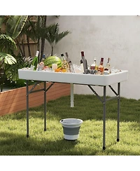 Costway 4 Foot Ice Cooler Folding Table Outdoor Portable Ice Bin Table with Large Sink