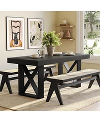 Tribesigns Rectangle Dining Table for 4-6 People, Farmhouse Thick Appearance Design, Rectangular Kitchen Dinner Table