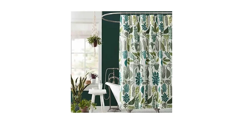 Slickblue Cotton Poly Shower Curtain with Herb and Floral Leaves, 72-Inch