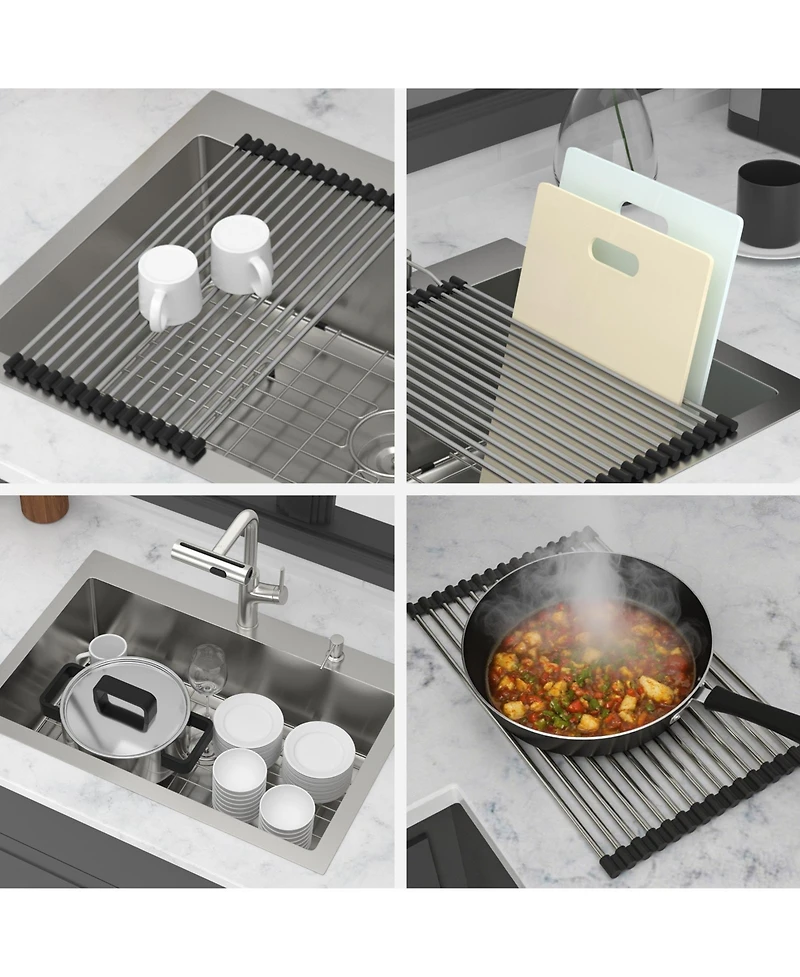 flynama 33x22x10inch Drop In Kitchen Sink with Pull Out Faucet Soap Dispenser Stainless Steel Single Bowl 16 Gauge