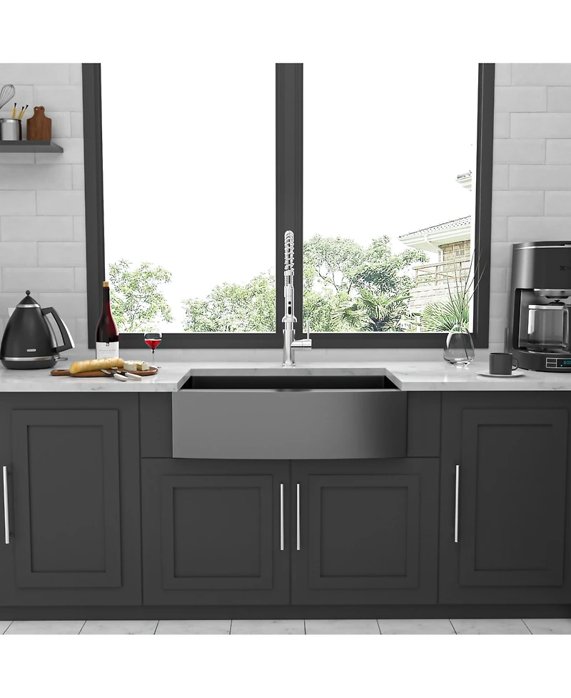 flynama 33x21x10inch Gunmetal Black Farmhouse Kitchen Sink Stainless Steel Apron Front 16 Gauge