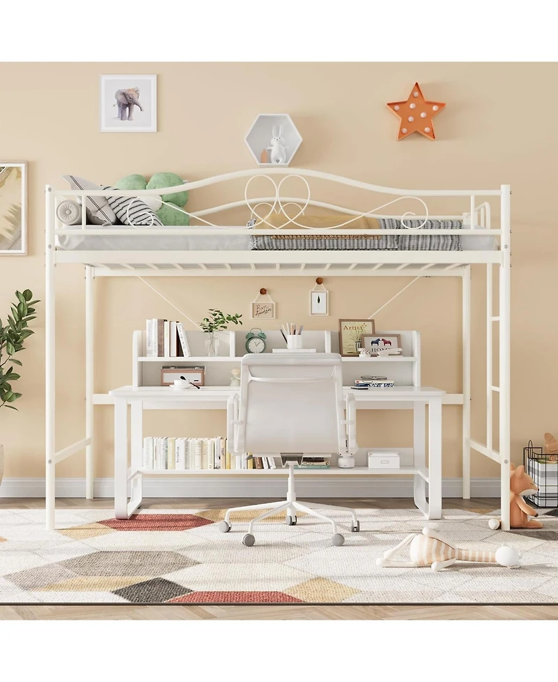 gaomon Twin Loft Bed Frame with Ladder And Guardrail, 400 lbs Heavy Duty Metal Bed, Space Saving, Easy Assembly
