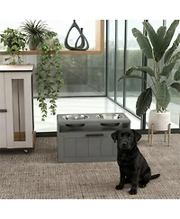 Aostirmotor 21.6 in. Wide Dog Bowls with 2 Stainless Steel Bowls in Grey