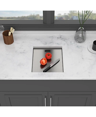 flynama 15x17x9inch Undermount Bar Sink with Folding Faucet Single Bowl 16 Gauge Gunmetal Black