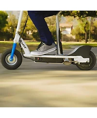 Razor E300S Seated Electric Scooter for Kids, Pneumatic Tires, Seat, White/Blue