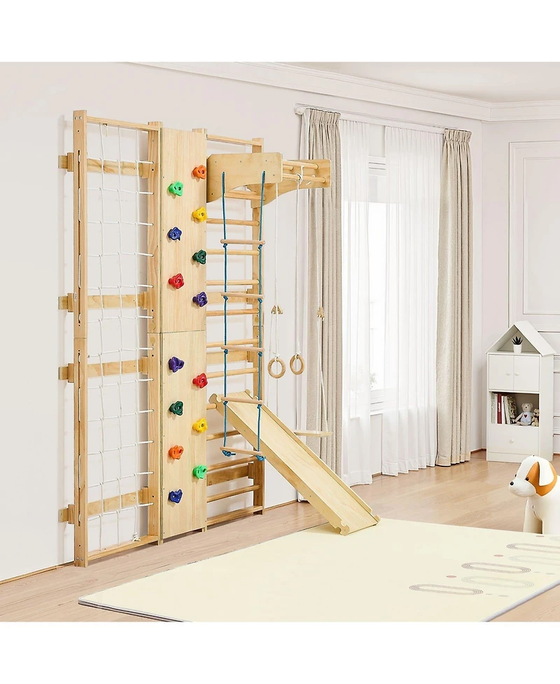 Swedish Ladder Wall Gym with 9-in-1 Solid Wood Stall Bars