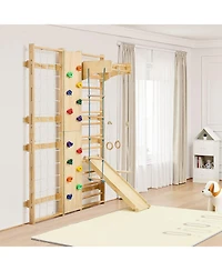 Swedish Ladder Wall Gym with 9-in-1 Solid Wood Stall Bars