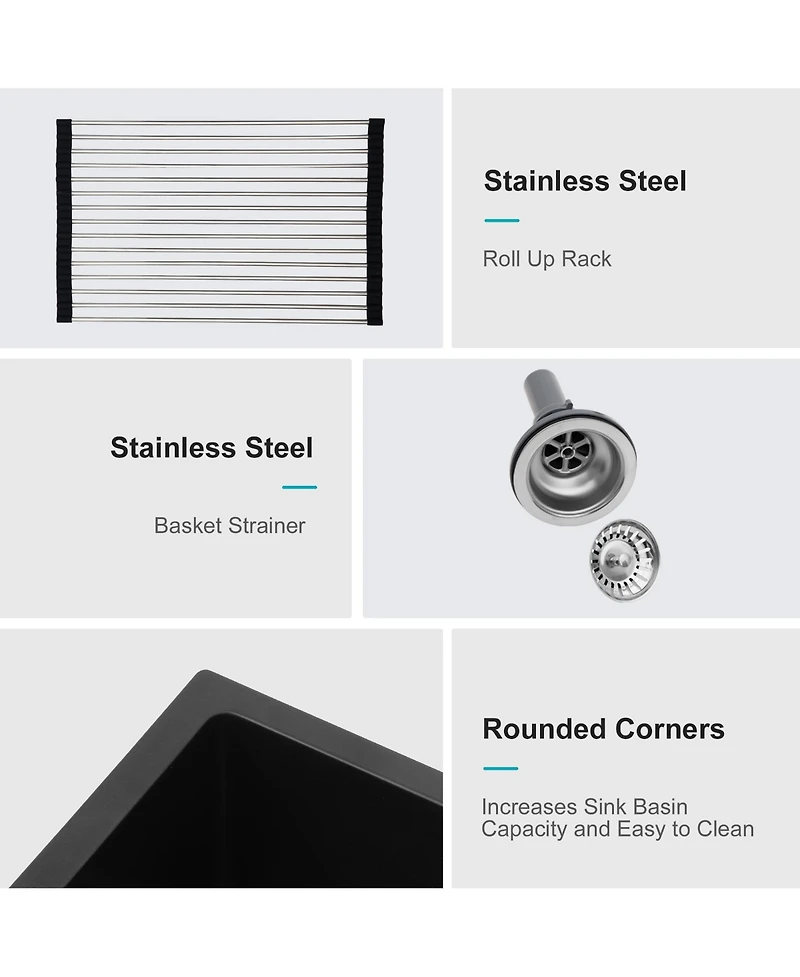 flynama 17.71x15.74x9 Inch Granite Composite Quartz Undermount Kitchen Sink