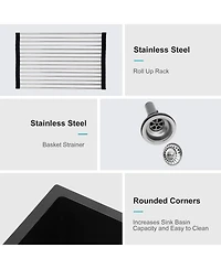 flynama 17.71x15.74x9 Inch Granite Composite Quartz Undermount Kitchen Sink