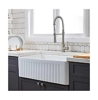 flynama 33x20inch Fireclay Farmhouse Kitchen Sink Reversible Design Grid Strainer 10 Inch Deep