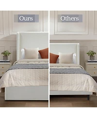 Boyel Living Carmen Upholstered Wingback Bed Frame with 54" Headboard, Textured Ivory Chenille