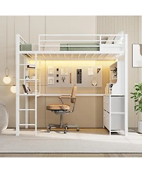 gaomon Twin Loft Bed with Desk, 4 Large Fabric Drawers and Open Shelves, Heavy Duty Metal Led Lights