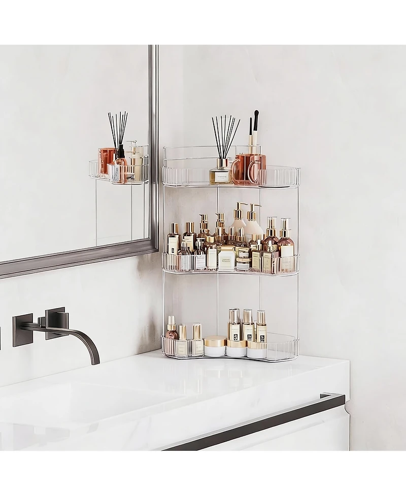 Yigii 3-Tier Corner Bathroom Organizer with Toothbrush & Makeup Brush Holders