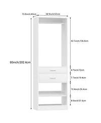 Aheaplus Closet Organizer with Wood Drawers and Shoe Rack, Freestanding Closet System with Hanging Rods