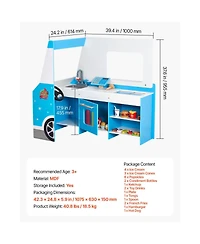 Slickblue Ice Cream Cart for Kids, 20+ Pcs Ice Cream Truck Wooden Playset, Pretend Play Stand with Steering Wheel & Chalkboard