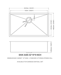 flynama 32x19x9inch Undermount Kitchen Sink Single Bowl Stainless Steel 16 Gauge Deep Basin