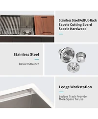 flynama 32x19x10 Inch Single Bowl Undermount Workstation Kitchen Sink 16 Gauge 304 Stainless Steel Deep Sink With Cutting Board Colander