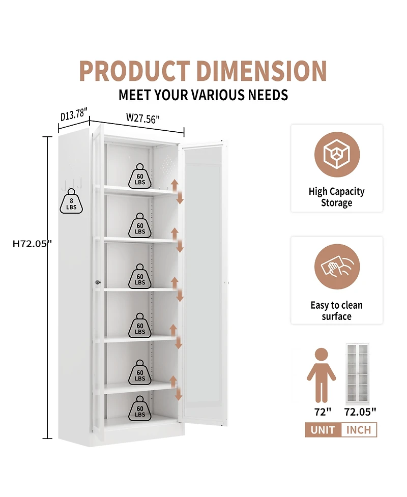 Boyel Living Metal Kitchen Pantry Cabinet - Storage with 5 Adjustable Shelves, Freestanding Cabinet for Kitchen, Living Room