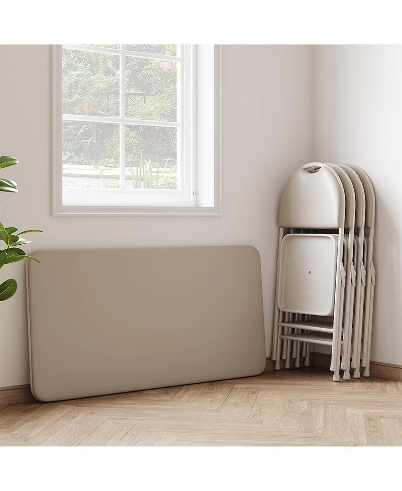 gaomon Folding Table 4 Foot with Upholstered Pu Leather Tabletop, Heavy Duty Metal Legs, Collapsible Design & Shelf Bracket, No Assembly Required