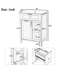 Cesicia 24 in. Bathroom Vanity with Ceramic Sink, Soft Close Door, Drawers and Double Storage Racks on the Door