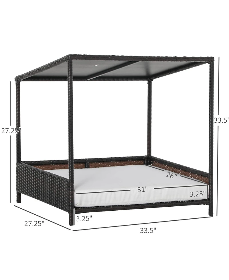 Aostirmotor Dog House Raised Rattan Puppy Bed in Brown