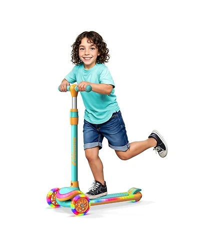 Lifemaster 3-Wheel Kids Scooter, Aqua Orange, with multi-color Led deck & wheels, 5-height handlebar, wide anti-slip deck, safety certified.