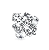 Bling Jewelry Christian Religious Fleur De Lis Cross Ring .925 Sterling Silver