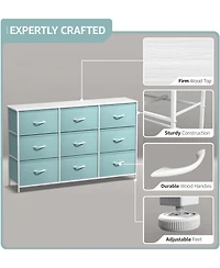 Sorbus 9 Drawers Dresser- Storage Unit with Steel Frame, Wood Top, Fabric Bins