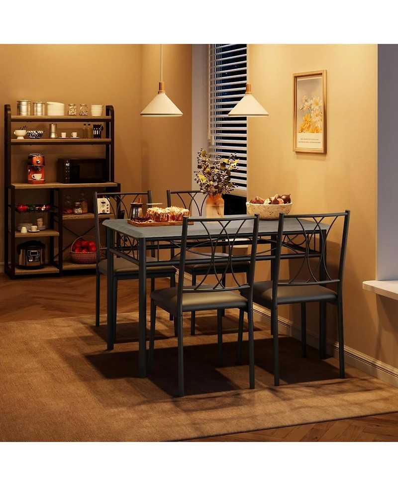 gaomon Small Dining Table Set for 4, Wooden Kitchen Table with 4 Upholstered Chairs, Space Saving Compact Dining Table Ideal for Kitchen