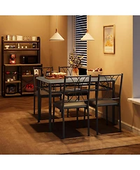 gaomon Small Dining Table Set for 4, Wooden Kitchen Table with 4 Upholstered Chairs, Space Saving Compact Dining Table Ideal for Kitchen