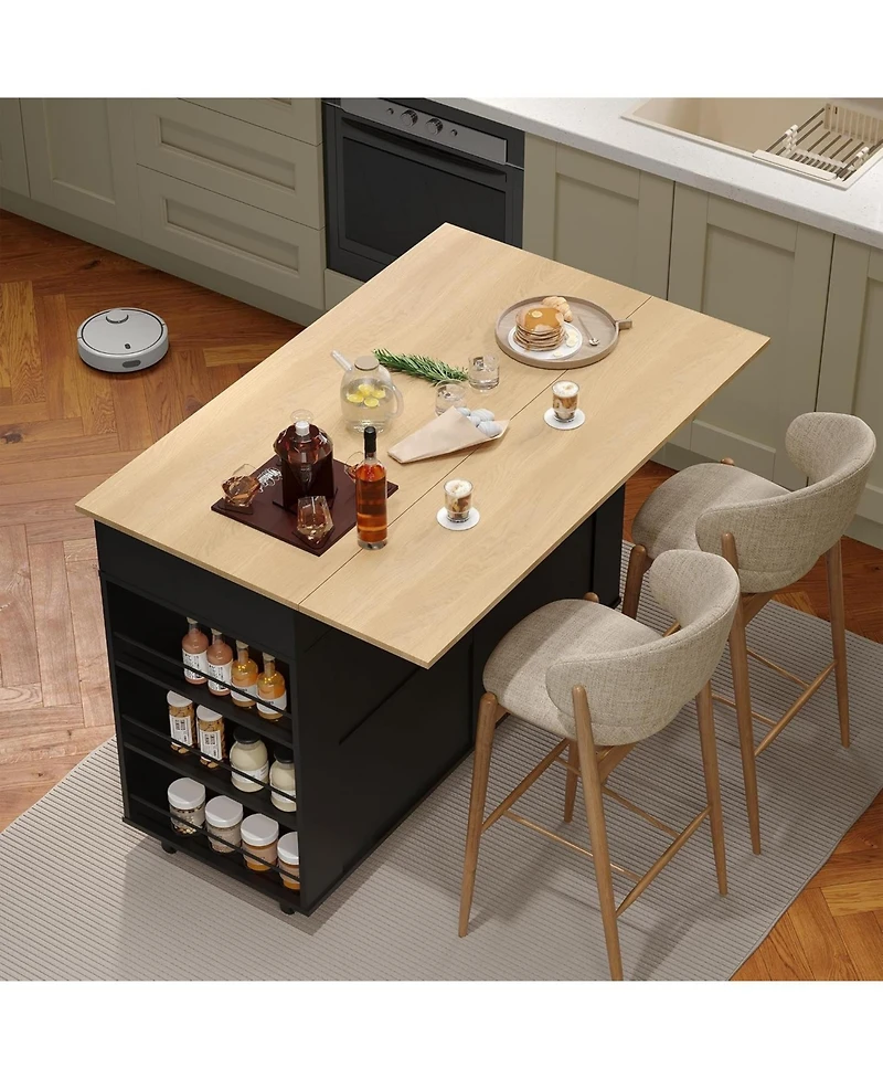 gaomon Rolling Kitchen Island with Drop-Leaf Top, Charging Station, Storage Cart with Shelves/Drawers, 47.2