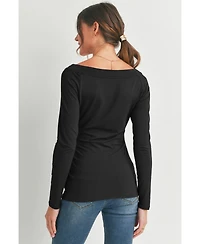 Hello Miz Maternity Ruched Long Sleeve Boat Neck Top