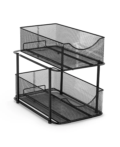 Sorbus 2 Tier Baskets with Mesh Sliding Drawers - Ideal Cabinet, Under the Sink Great for Bathroom, Kitchen, Office, etc