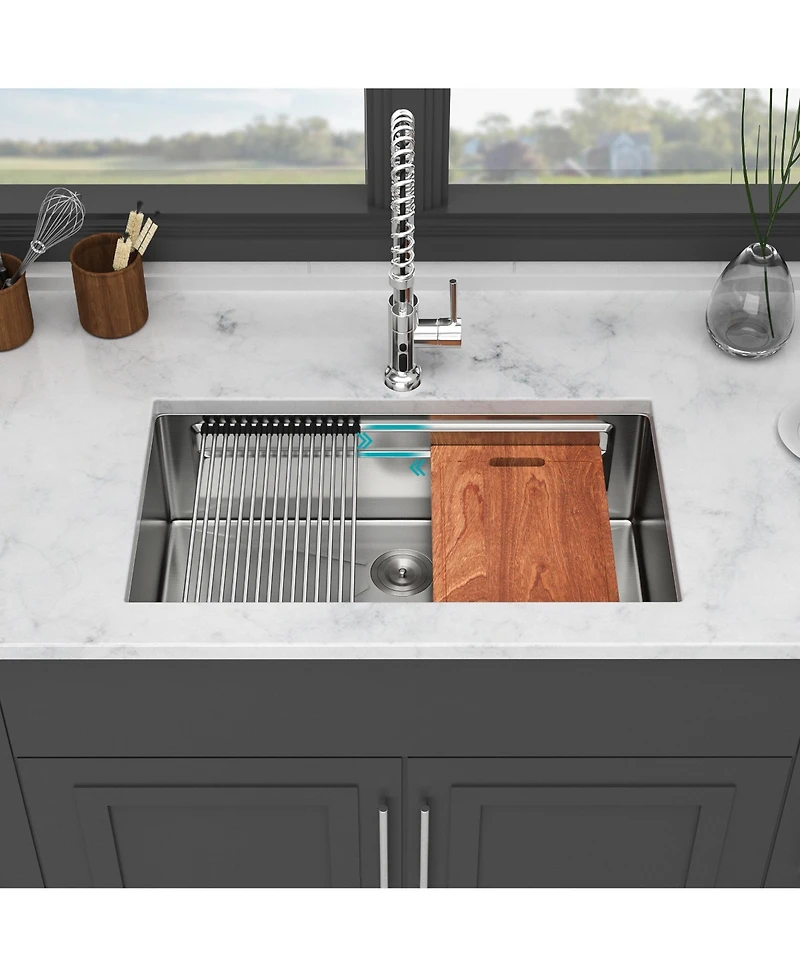 flynama Undermount Workstation Kitchen Sink Stainless Steel Single Bowl Gauge