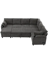 Streamdale Furniture 109.9" U-Shaped Sectional Sofa Bed with Storage, Cup Holders & Charging