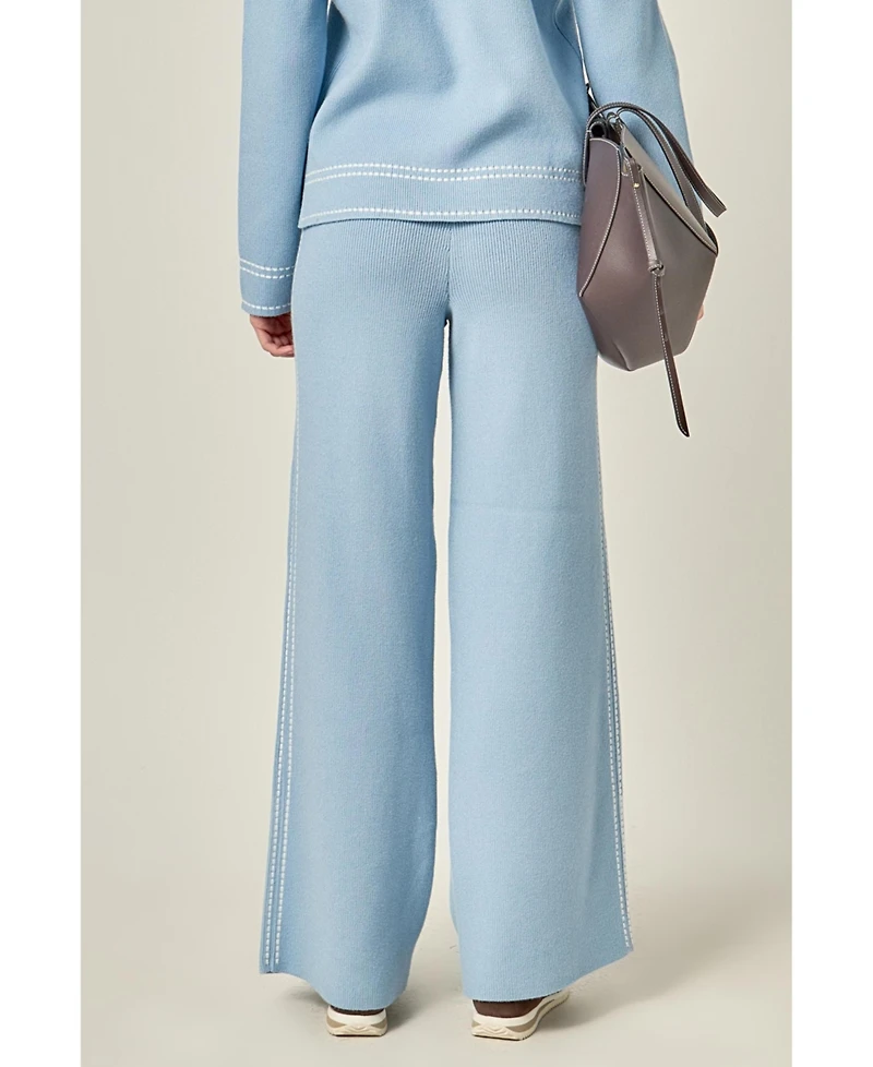 English Factory Women's Stitch-Detail Knit Long Pants