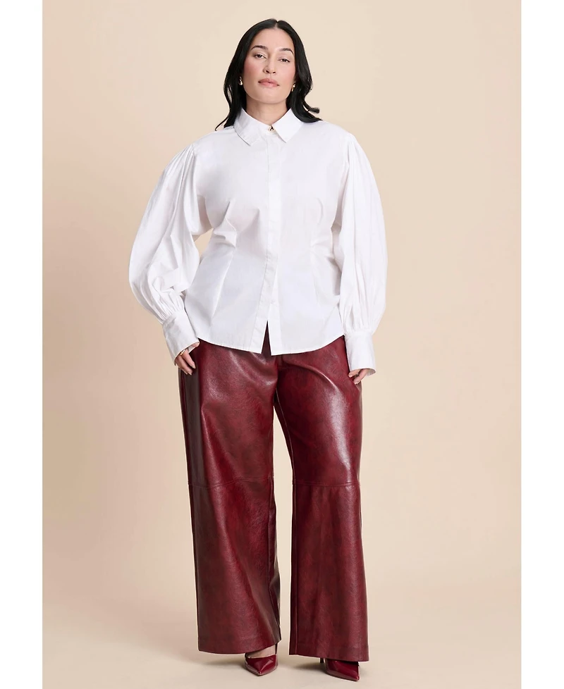 Eloquii Women's Textured Faux Leather Wide Leg Pant