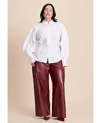 Eloquii Women's Textured Faux Leather Wide Leg Pant