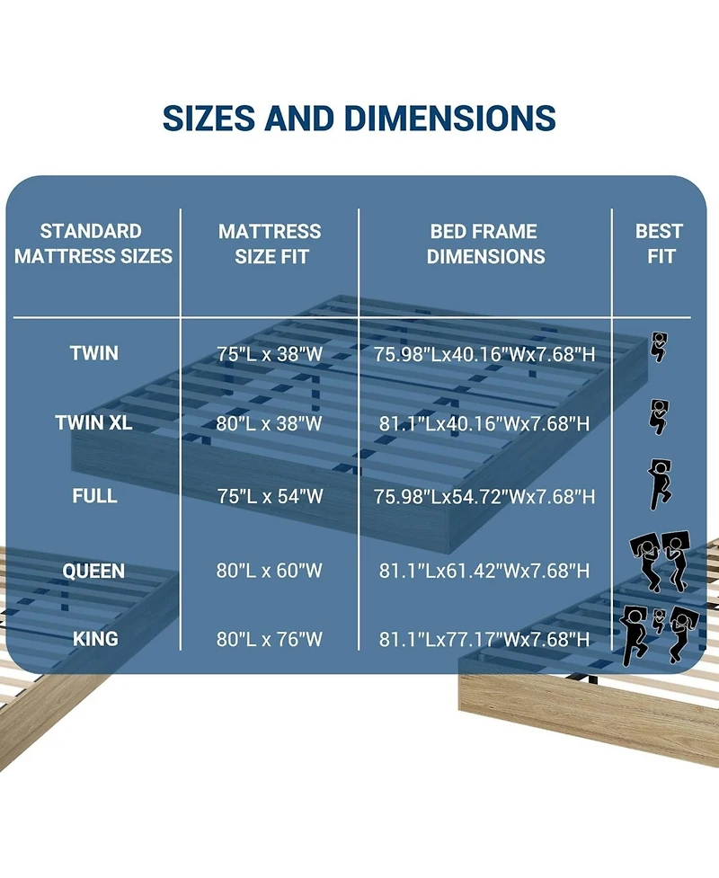 gaomon Easy Assembly King Size Wood Platform Bed Frame Space Saving, for Living Room