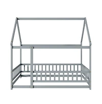 Cesicia Full House Floor Bed with Roof Frame & Safety Guardrails Wooden Play for Kids and Teens