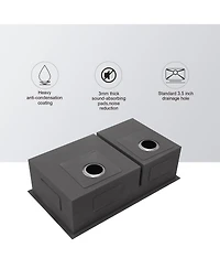 flynama 28x19x10 Inch Double Bowl 6040 Undermount Kitchen Sink 16 Gauge T304 Stainless Steel With Two 10 Inch Deep Basin