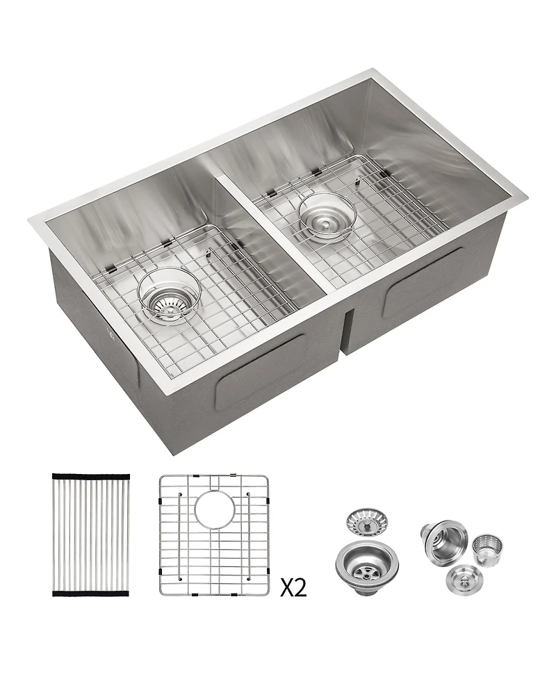 flynama 28x19x10 Inch Double Bowl 5050 Undermount Kitchen Sink 16 Gauge T304 Stainless Steel With Two 10 Inch Deep Basin